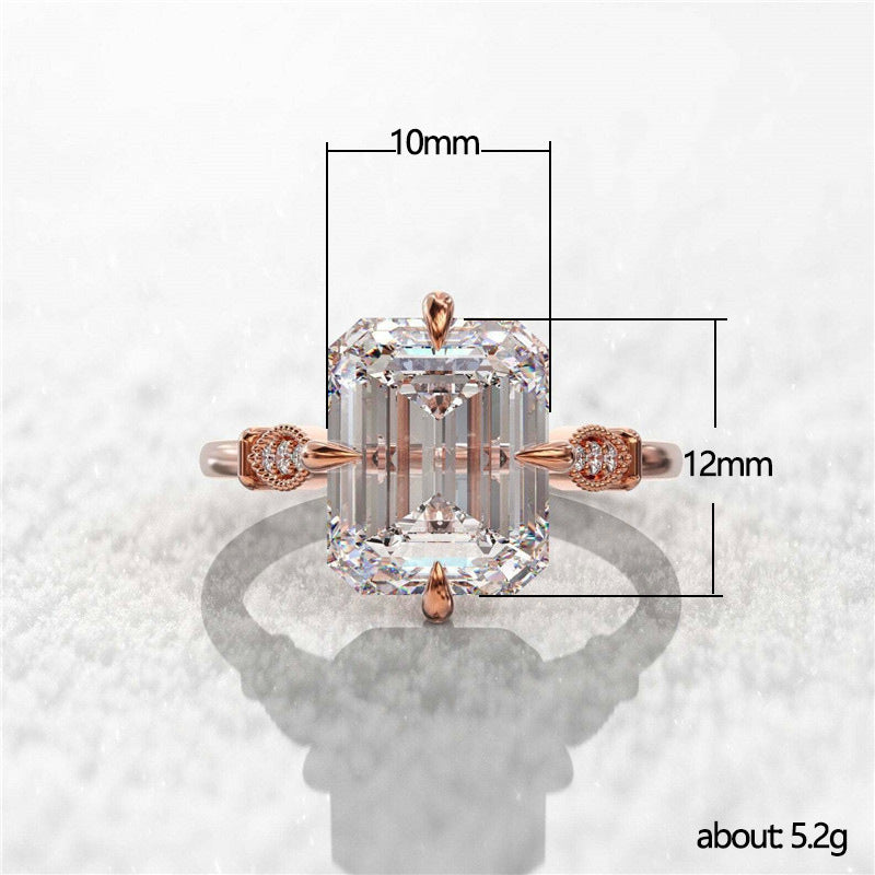 Womens Rose Gold Zircon Ring With Four Prong Setting