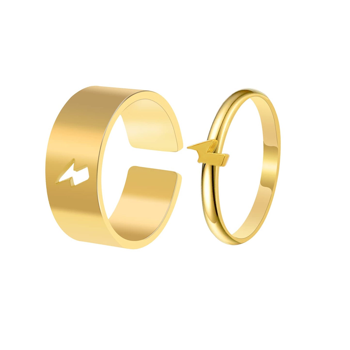 Geometric Rings Set Unisex Adjustable Opening Alloy Lightning Rings Electroplated Fashion Jewelry Two Piece Set