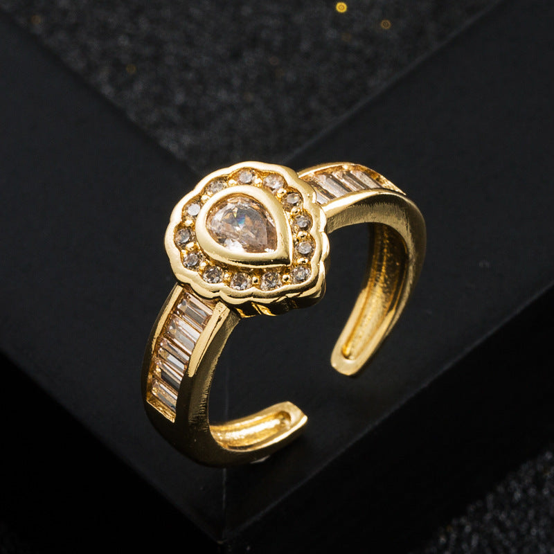 Women's 18K Gold Plated Drop Ring With Micropaved Zircon Copper Base European American Fashion Jewelry For Her