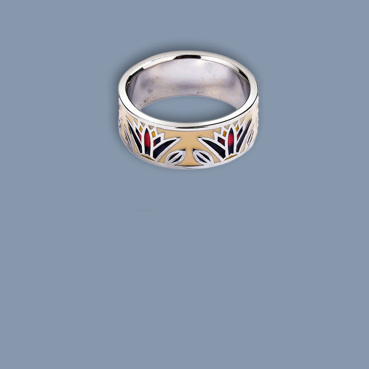 Womens Retro Colorful Enamel Flower Ring Epoxy Copper Jewelry For Women Daily Elegant Accessory Sparkle Finish