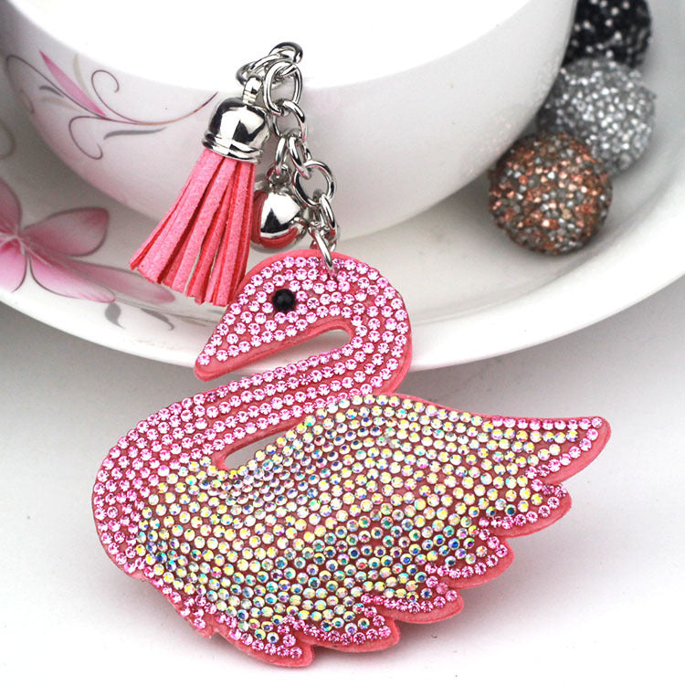 Elegant Velvet Rhinestone Swan Keychain for Handbags and Backpacks Korean Velvet Finish with Sparkling Crystal