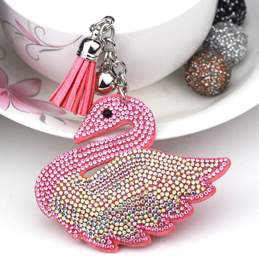 Elegant Velvet Rhinestone Swan Keychain for Handbags and Backpacks Korean Velvet Finish with Sparkling Crystal