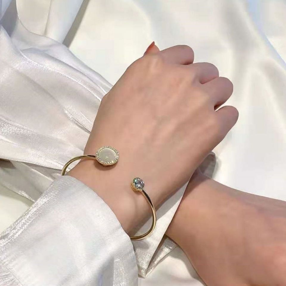 Womens Adjustable Ring Cat Eye Moonstone Rotatable Copper Band Little Golden Ball Korean Fashion Ring Style Cat Style