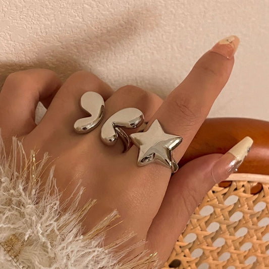 Open Ring Gold Plated Alloy Butterfly Star Design Adjustable Jewelry For Everyday Wear Elegant Chic With Shine