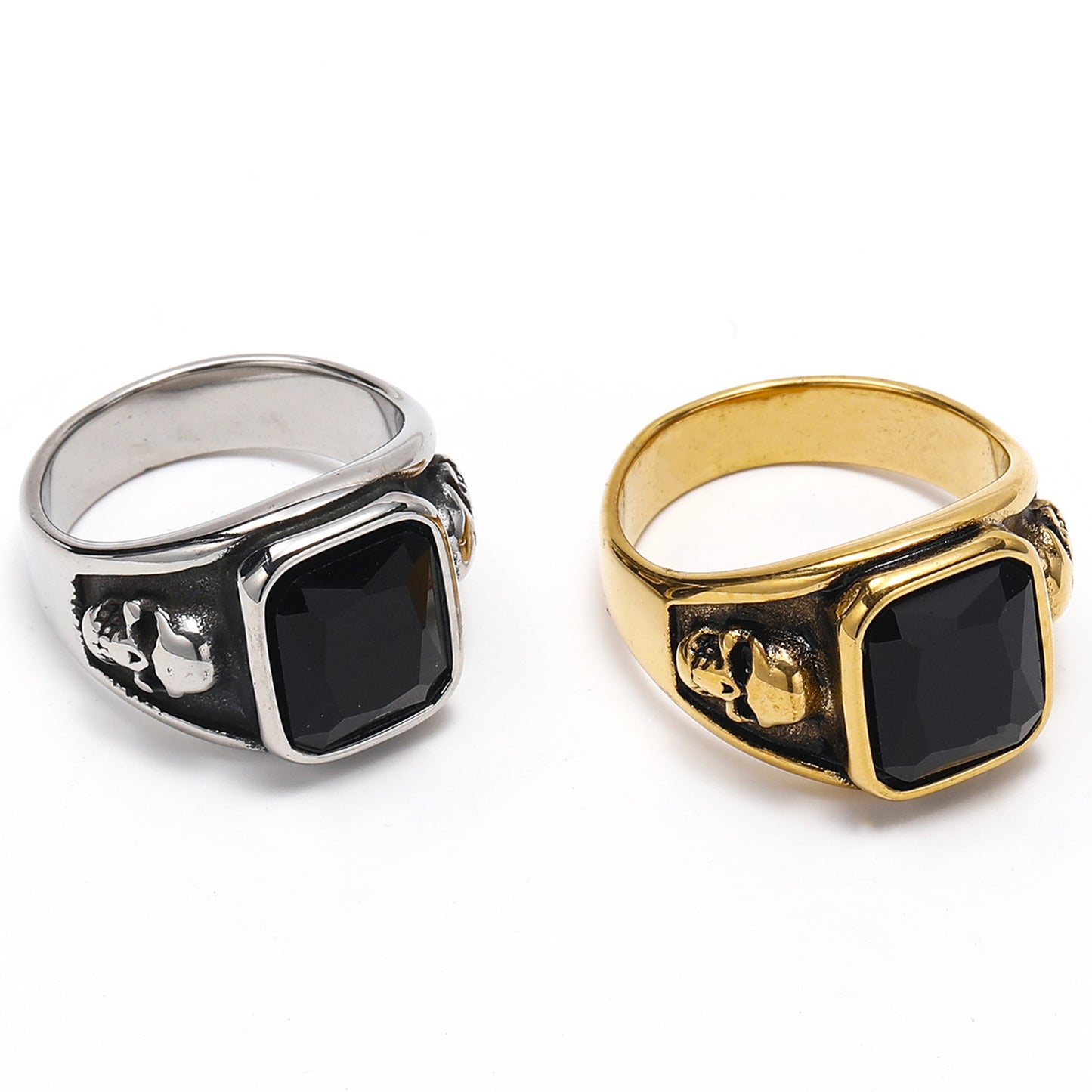 Unisex Titanium Steel Ring With Inlaid Jewel Retro Design Gold Or Steel Band For Men And Women Geometric Rings