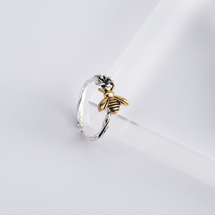 Sterling Silver Bee Ring With Flower Korean Geometric
