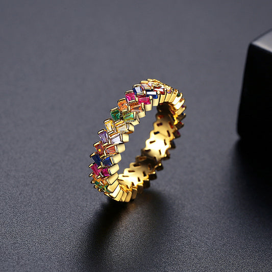 Womens Ring Exotic Geometric Zircon Inlaid Copper Ring Travel Commemoration Jewelry Gift Keepsake Travel Rings