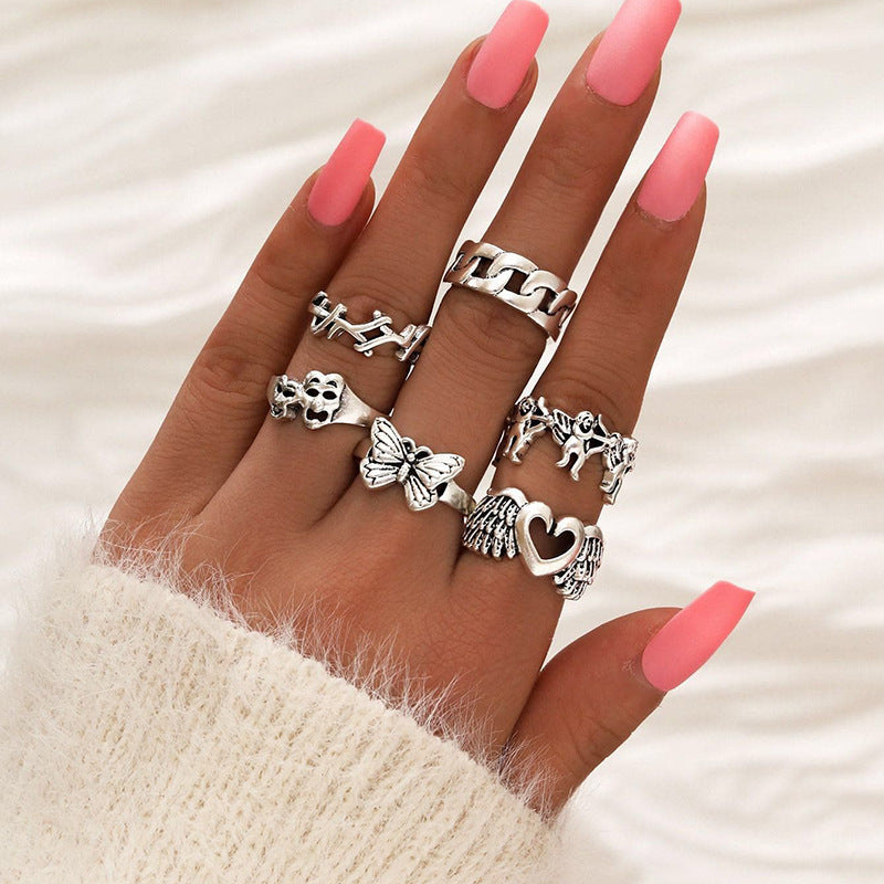 Womens Fashion Vintage Ring Set Geometric Silver Finish Electroplated Alloy Band Rings For Women Everyday Use