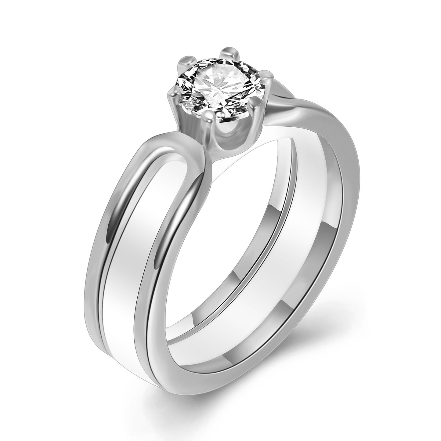 Womens Ceramic Ring Set Geometric Rings Set Gold Plated Inlaid Gemstones Semi Precious Stones Black Split Ring