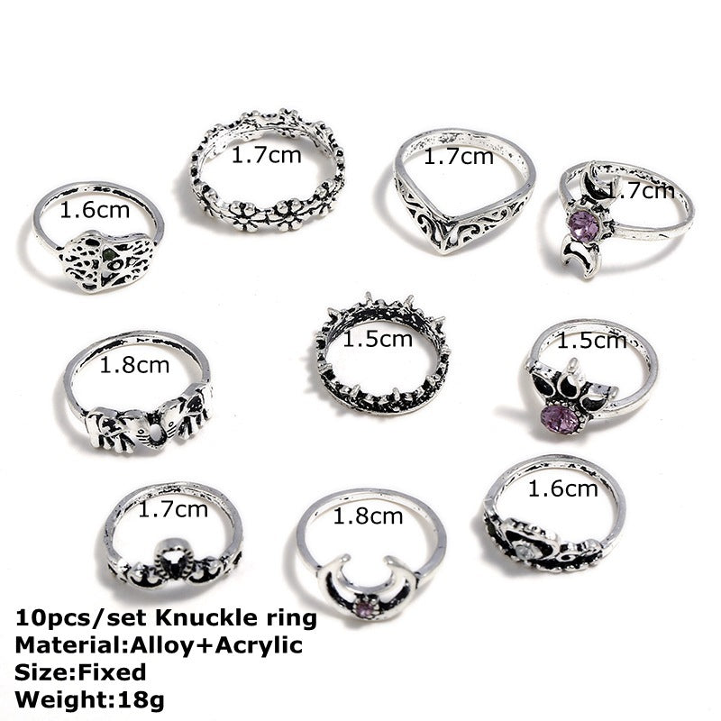 Women Geometric Alloy Ring Gold Plated With Artificial Gemstone Inlay And Ancient Silver Finish European Style