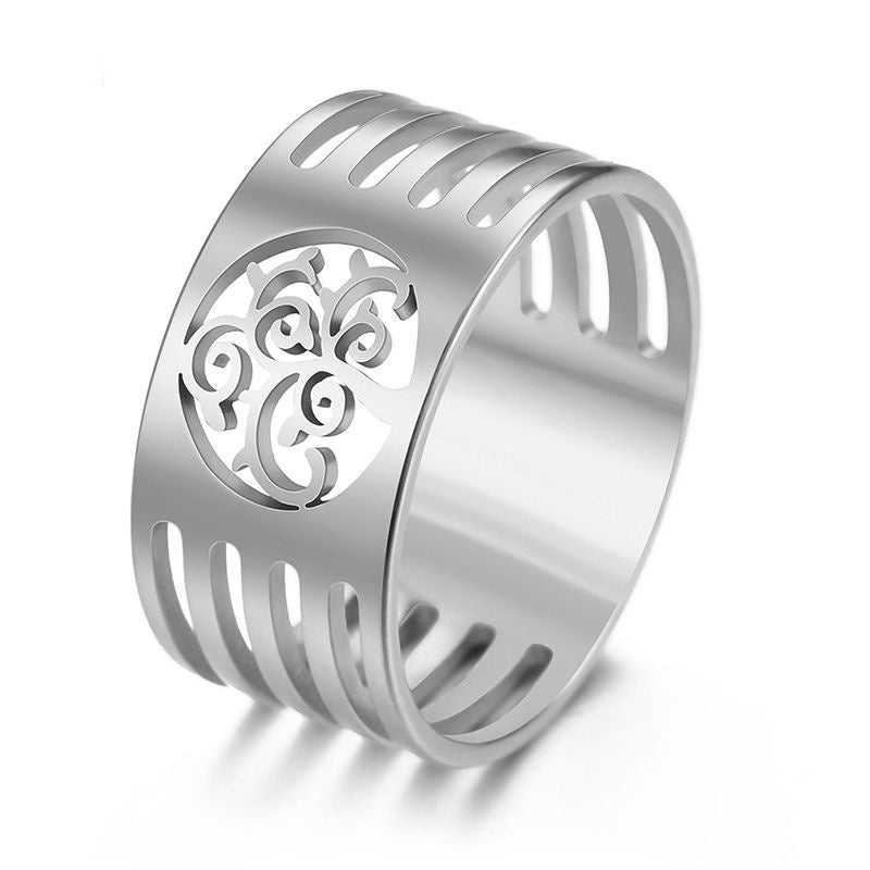 Stainless Steel Tree Of Life Ring Geometric Design Non Mainstream Jewelry Band Statement Ring Birthday In Gift