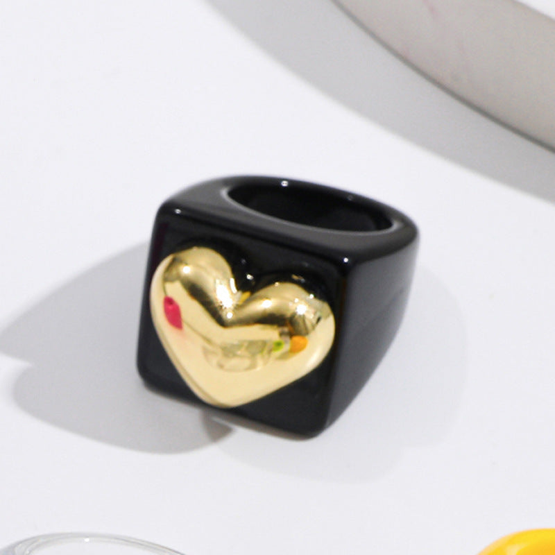Womens Heart Ring Trendy Chunky Resin Plastic Statement Ring For Women European American Style Charming Design