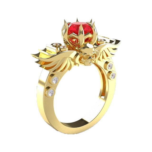 Gothic Skull Ring With Ruby Gemstones Sterling Silver Copper Jewelry For Women Statement Fashion Accessory Wedding