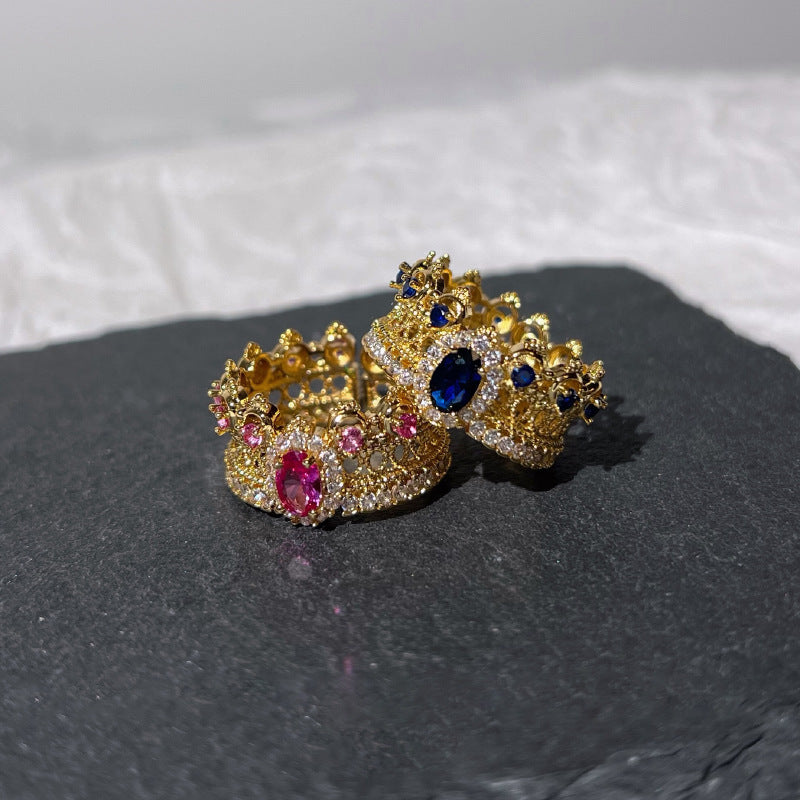 Women Lace Crown Ring Adjustable Opening Copper Fashion Jewelry Exquisite Elegant Accessory Gift Classic Charm