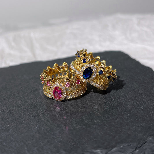 Women Lace Crown Ring Adjustable Opening Copper Fashion Jewelry Exquisite Elegant Accessory Gift Classic Charm