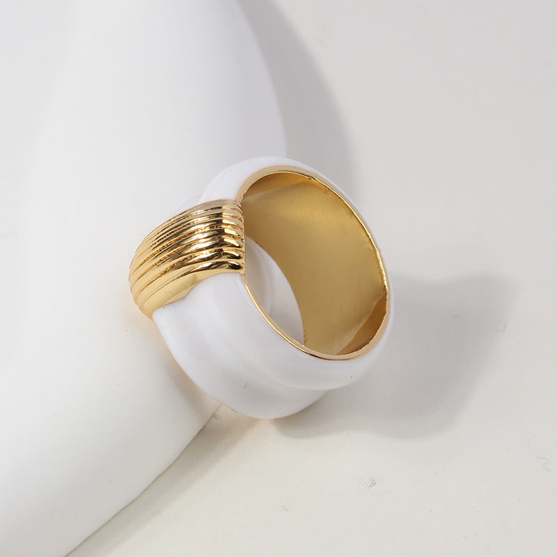 Womens French Retro Black Ring With Gold Enamel Drip Glazed Geometric Copper Ring Simple For Her Drip Oil Blue