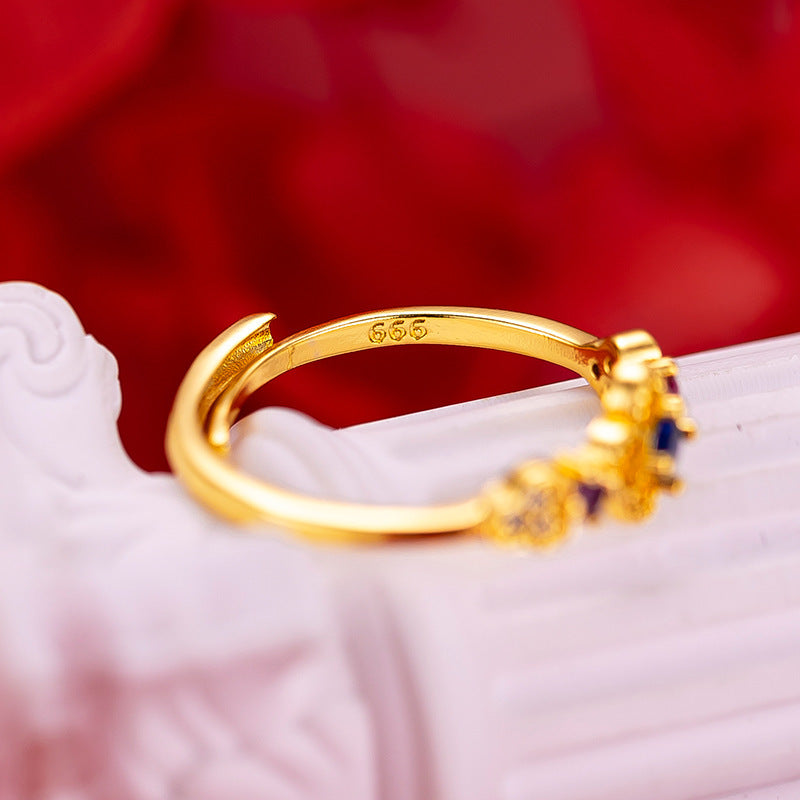 Gold Plated Clover Open Ring Adjustable Copper Electroplated Leaf Design Jewelry For Women Elegant Daily Wear Chic