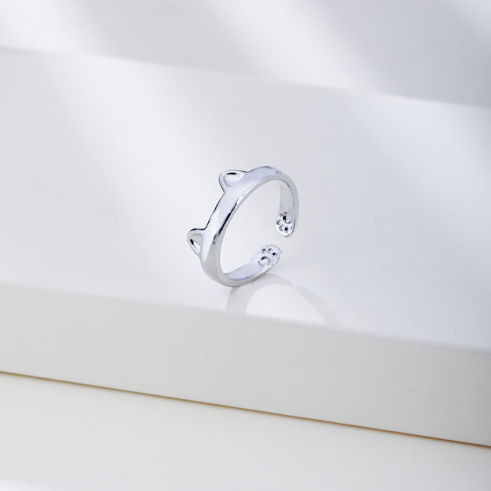 Unisex Geometric Cat Ear Ring Adjustable Alloy Electroplated Ring European American Fashion Jewelry Gift Style Ring