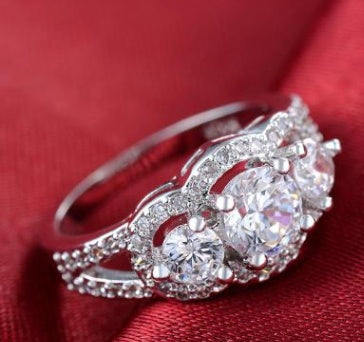 Womens Platinum Plated Zircon Ring 6mm Copper Inlaid