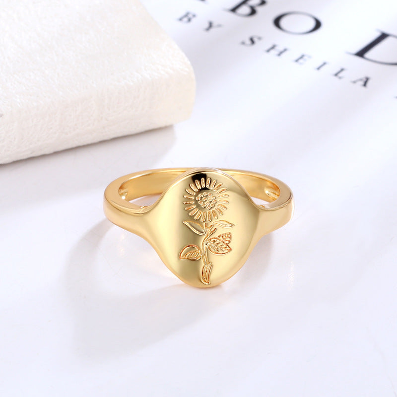 Womens Brass Ring With Vintage Sunflower Patterns European American Design Jewelry High Quality Fashion Styles