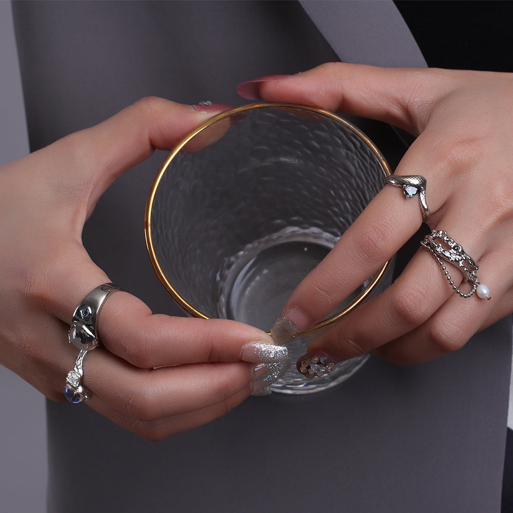 Womens Retro Snake Ring Colorful Zircon Inlaid Copper Gold Plated Adjustable Opening Statement Jewelry Or Gift