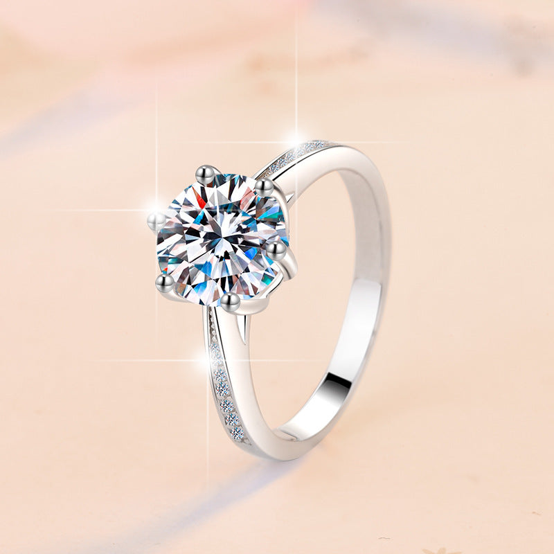 Womens S925 Silver Ring With Mozambique Stone And 1 Carat Diamond Crown Design Adjustable Opening Fashion Ring