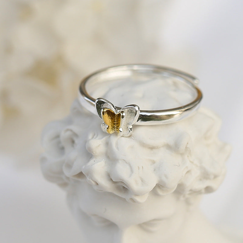 Sweet And Lovely Three Dimensional Golden Butterfly Ring 925 Silver Women Jewelry For Every Day Wear And Gifts