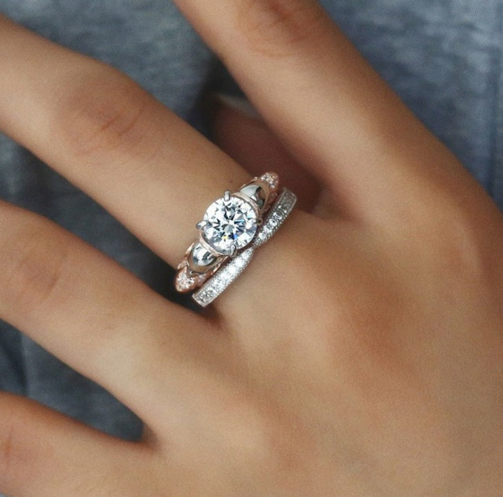 Two Tone Alloy Ring Gold Plated Inlaid Gems And Semi Precious Stones Fashion Jewelry For Women Size 6 7 8 9 10