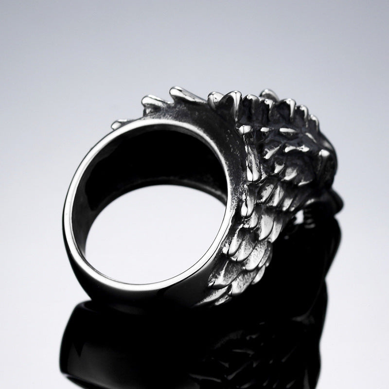 Mens Titanium Steel Ring Vintage Wolf Head Zodiac Sign Ring For Men Durable Bold Statement Accessory Everyday Wear