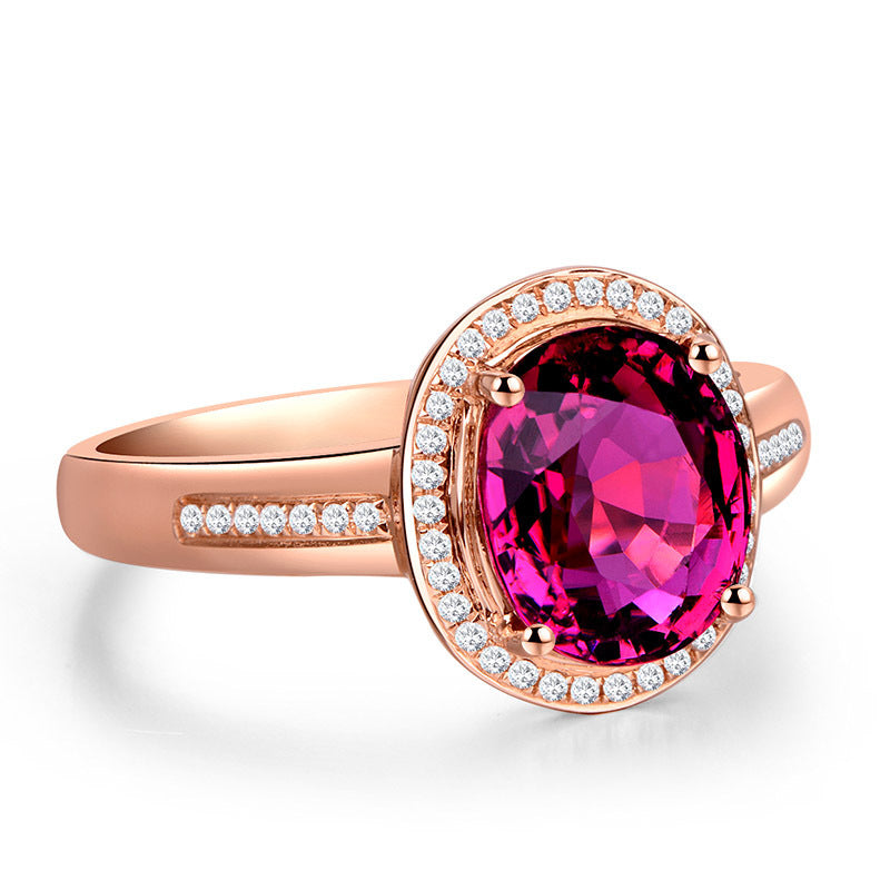 Red Crystal Ruby Gemstone Ring With Diamonds Geometric Mosaic Design In Rose Gold Copper For Everyday Wear And Occasions