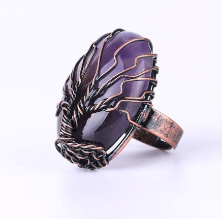 Natural Crystal Stone Shaped Life Tree Ring Men