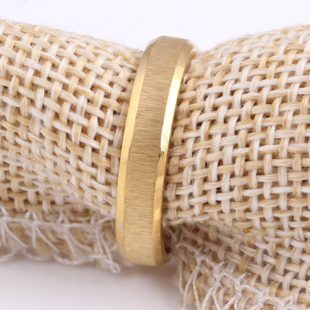 Geometric Gold Tone Stainless Steel Ring Frosted Women