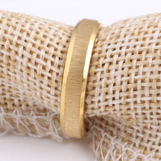 Geometric Gold Tone Stainless Steel Ring Frosted Women