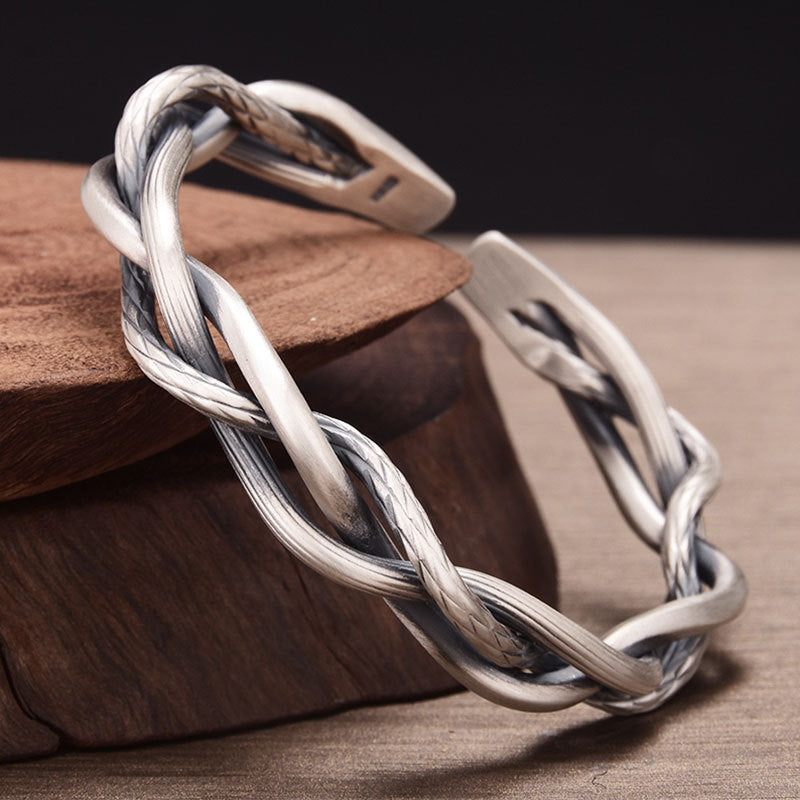 Men Copper Silver Plated Bracelet Twist Bamboo Knotted