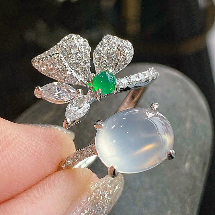 Elegant White Chalcedony Agate Diamond Ring For Women Copper Adjustable Geometric Jewelry For Everyday Wear And Occasion