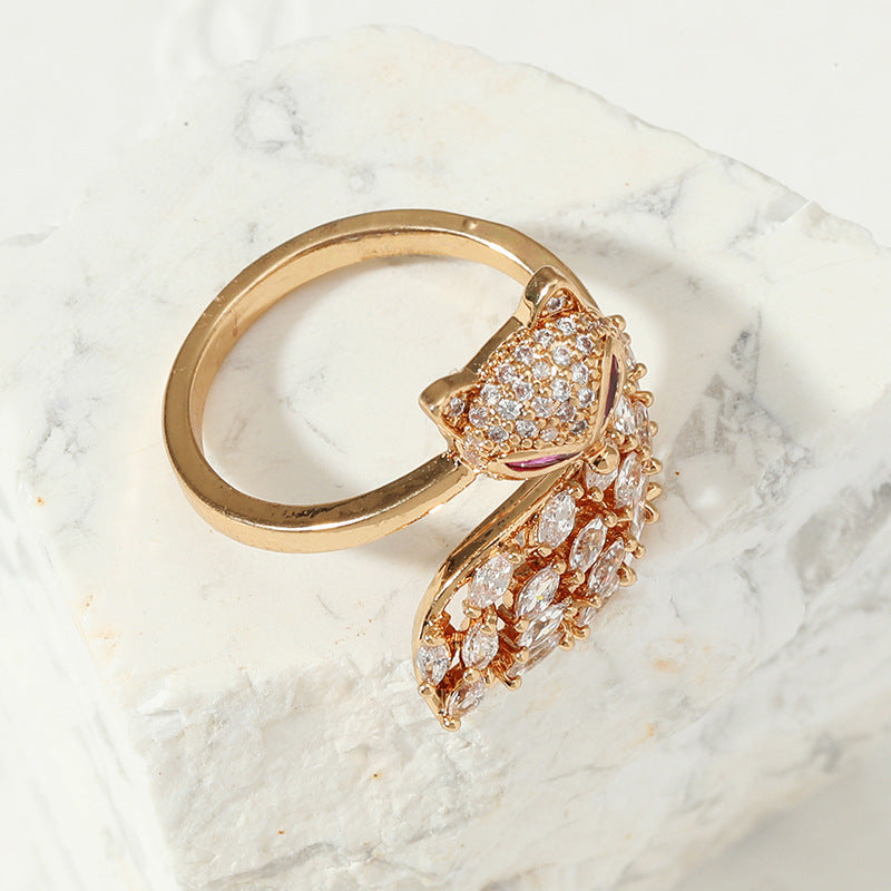 Golden GeometricTail Ring for Women with Adjustable Opening and AAA Zircon Inlay Elegant Electroplating Finish