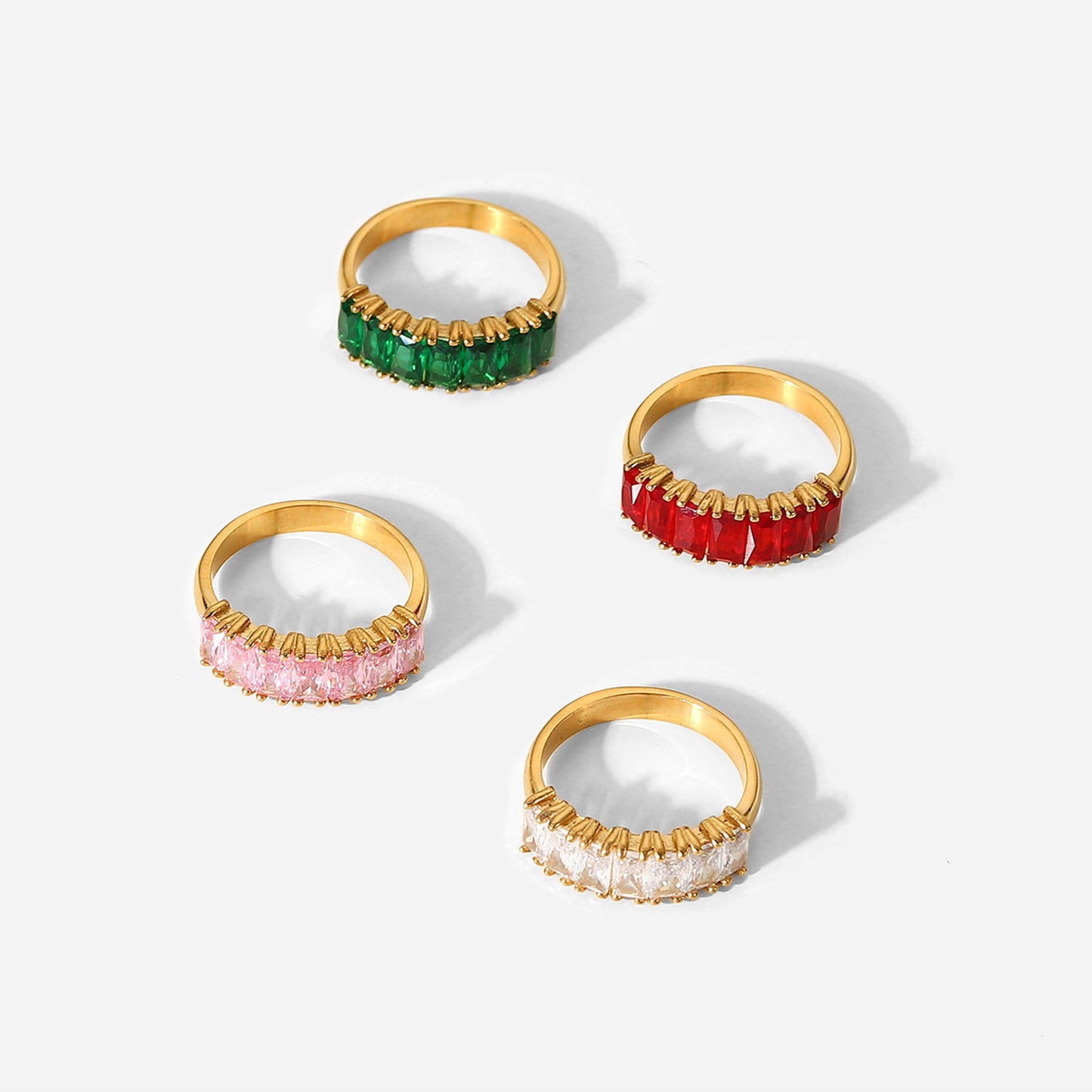 Women Ring 18K Gold Plated Half Ring Stainless Steel Zircon