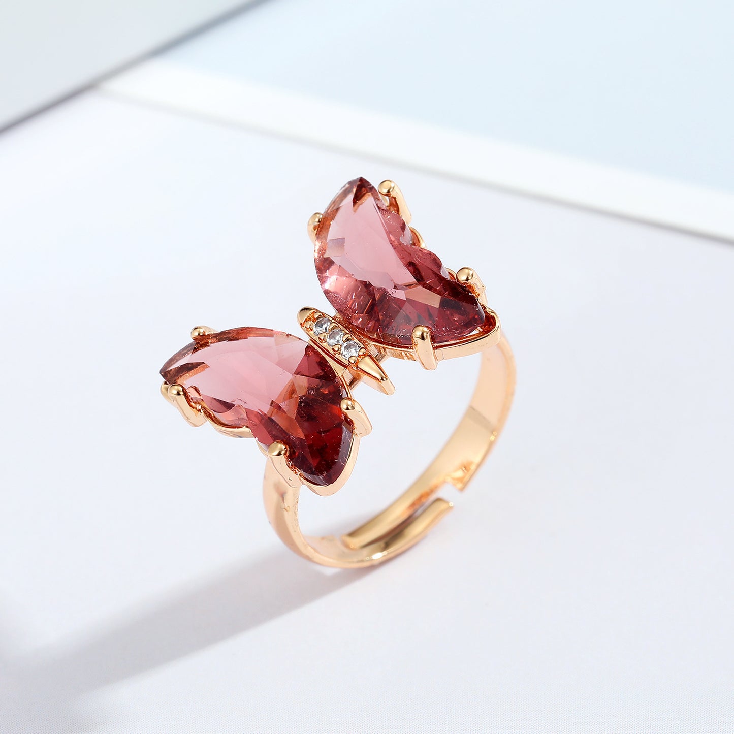 Womens Butterfly Ring Adjustable Open Alloy Ring With Gem Personalized Fashion Jewelry European American Style