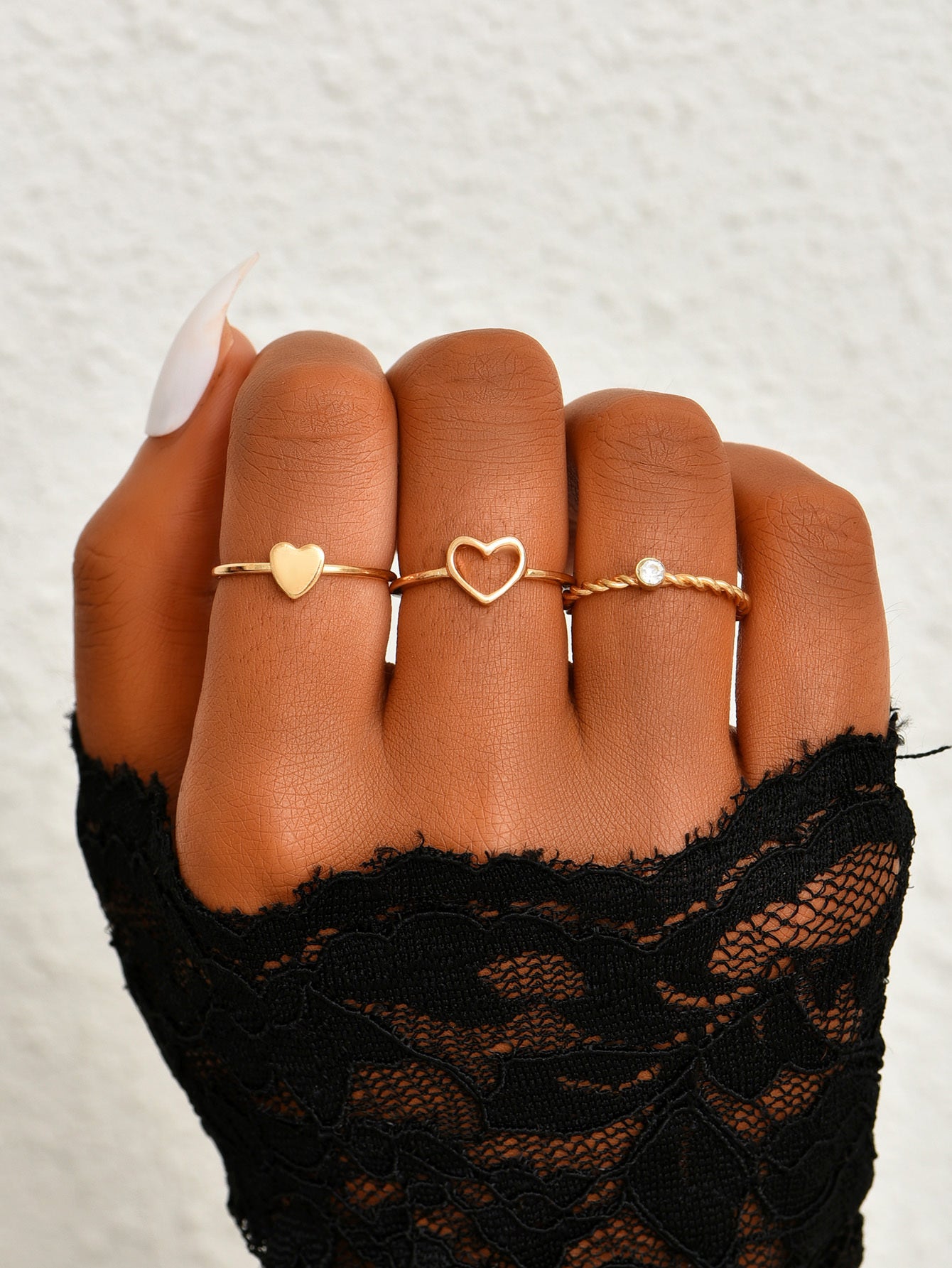 Womens Geometric Rings Set Hollow Heart Rings Korean Fashion Rings Zinc Alloy Rings Holiday Gift Rings For Her