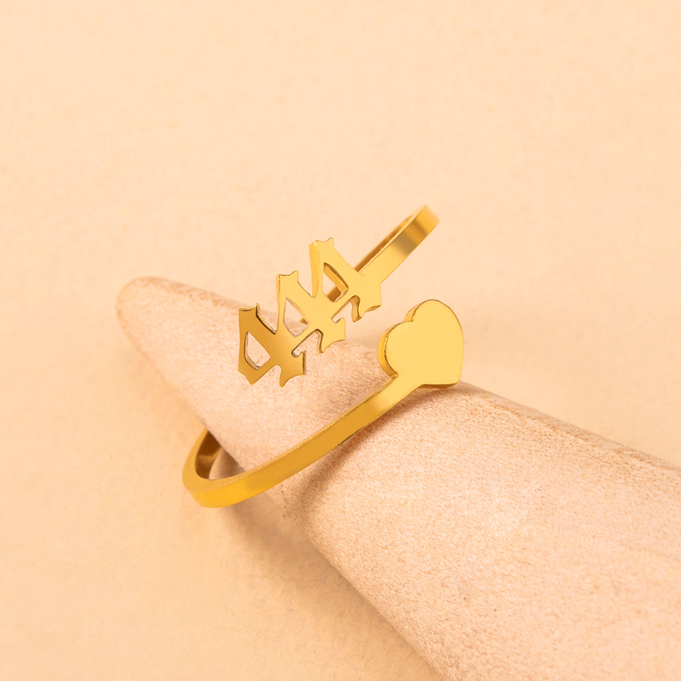 Stainless Steel Lucky Number Ring Adjustable Text Lettering Design Gold Tone Jewelry For Women And Girls Style