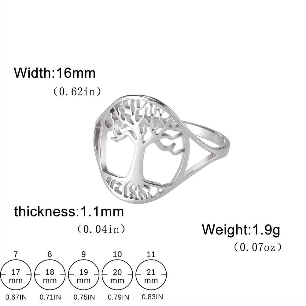Unisex Stainless Steel Ring With Hollow Tree Design Fashion Band Electroplated Durable Finish For Everyday Wear
