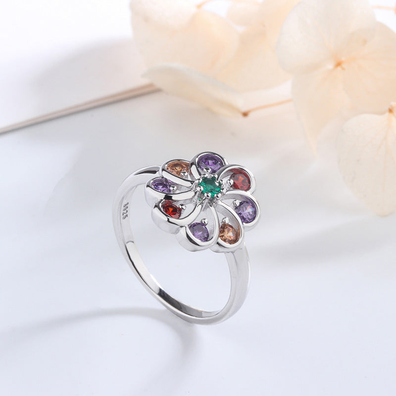 Womens 925 Sterling Silver Ring With Round Mixed Color Diamonds Fashion Ring Individually Packed White Gold Plated