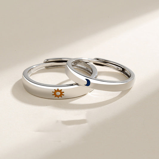 Matching Star And Moon Rings Set Adjustable Alloy Epoxy Jewelry For Couples Sun And Moon Design Gift Ready Now