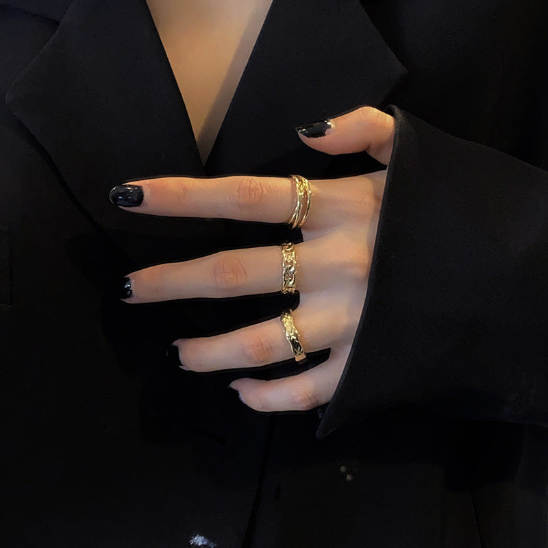 Versatile Simple Copper Geometric Ring Electroplating Gold J398 Color Adjustable Opening Ring Set X3PCS Three Piece Set