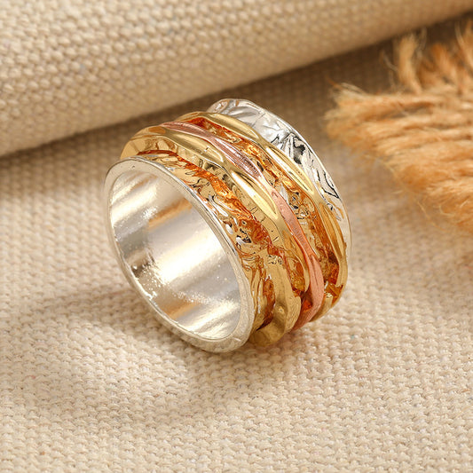 Women Knuckle Ring Fashion Geometry Pattern Alloy Metal Electroplated Yellow Silver Plated Ring European Style