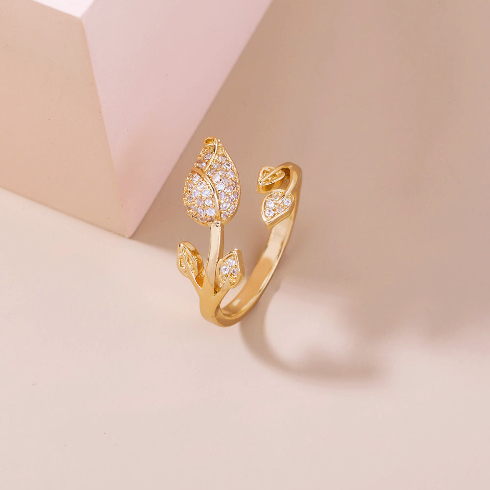 Unisex Copper Ring With Rose Zircon And Animal Zodiac Design Gold Electroplate 17mm Inner Adjustable Rings Fit