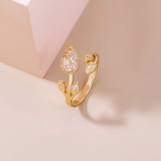 Unisex Copper Ring With Rose Zircon And Animal Zodiac Design Gold Electroplate 17mm Inner Adjustable Rings Fit