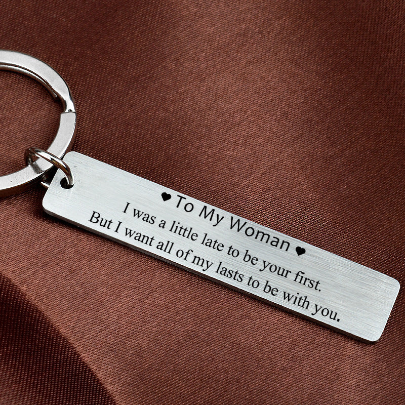 Matching Couple Keychains Stainless Steel Rectangle Key Rings Brushed And Mirror Finish 5cm Unisex Fashion Duo