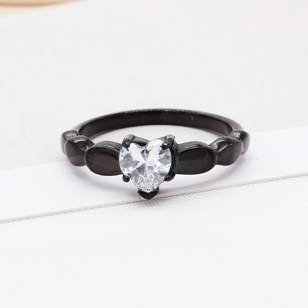 Womens Heart Shaped Ring Titanium Steel Diamond Promise Ring High Quality Durable Elegant Fashion Jewelry Gift For Her