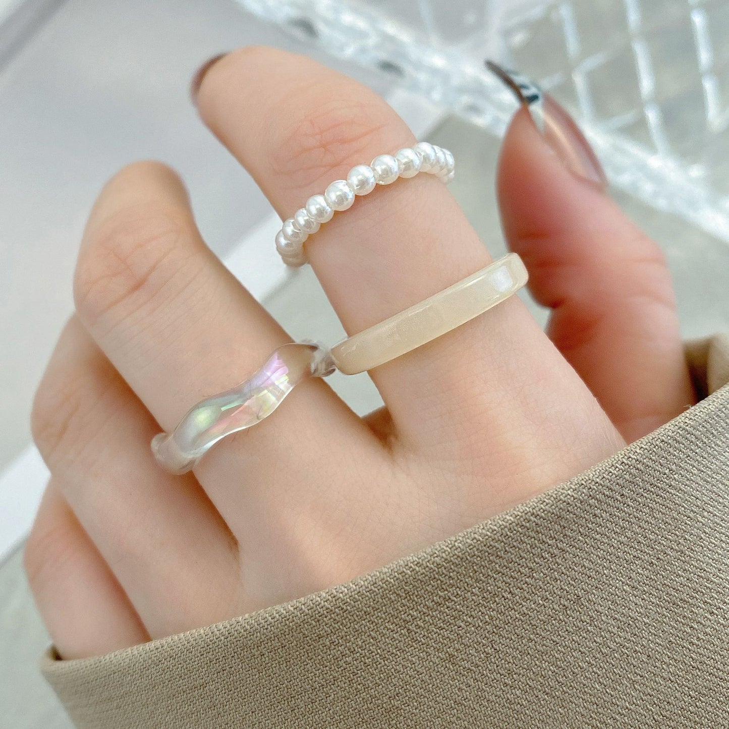 Womens Resin Ring Set Fashion Geometric Rings Simple Tri Piece Set Plastic Rings Color Rings Jewelry Everyday